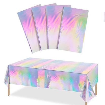 Plastic Iridescent Christmas Party Foil Table Cover Rectangle Tablecloth Dining Table Cover For Wedding Party Banquet Decoration