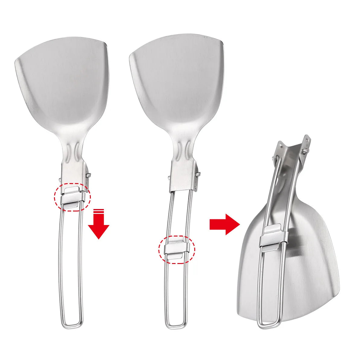 Foldable Cooking Utensils Set Stainless Steel Long Handle Shovel Spoon Spatula Kitchenware Camping Picnic BBQ Cookware Gadgets
