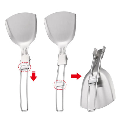 Foldable Cooking Utensils Set Stainless Steel Long Handle Shovel Spoon Spatula Kitchenware Camping Picnic BBQ Cookware Gadgets