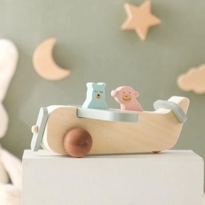 Montessori Baby Wooden Building Blocks Toys Aircraft Manned Model Toys Wood Adornment Toys Baby Hand-Eyes Coordination Toys Gift
