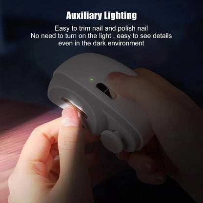 Automatic Electric Nail Clipper with Light & 2 Speeds, Nail Polisher 2 in 1 Design, Nail Clip Storage, USB Rechargeable Safety