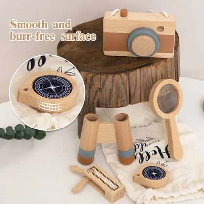 5pcs Outdoor Montessori Adventure Set Wooden Telescope Compass Toy  For Children Wooden DIY Presents Nursing Gifts Outdoor Toys
