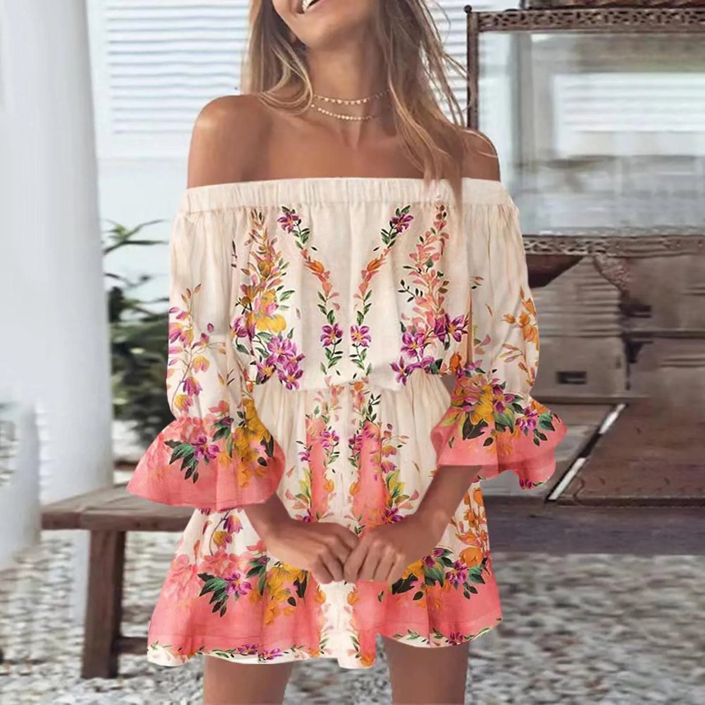 Boho Off-Shoulder Floral Mini Dress