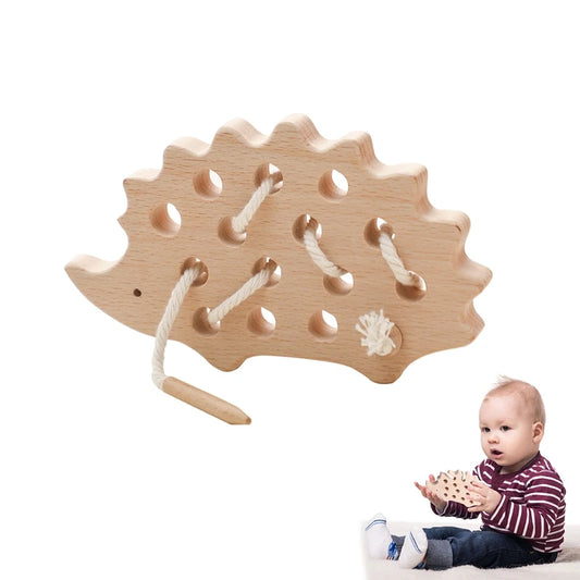 Baby Montessori Toy Wooden Educational Toy Kid Hedgehog Threading Game Fingers Flexible Training For Hand-Eye Coordination Baby