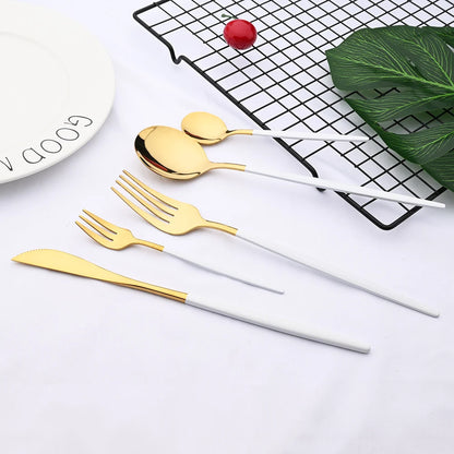 30pcs Gold Dinnerware Set Stainless Steel Steak Knife Fork Coffee Spoon Teaspoon Flatware Dishwasher Safe Kitchen Tableware Set