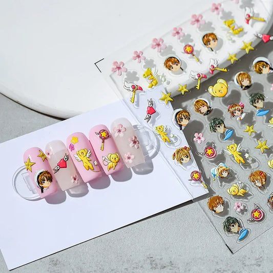 Kinomoto Sakura Cerberus LI SYAORAN Nail Stickers Creative Old Anime Otaku Nail Art DIY Self Adhesive Decals Merchant Decor