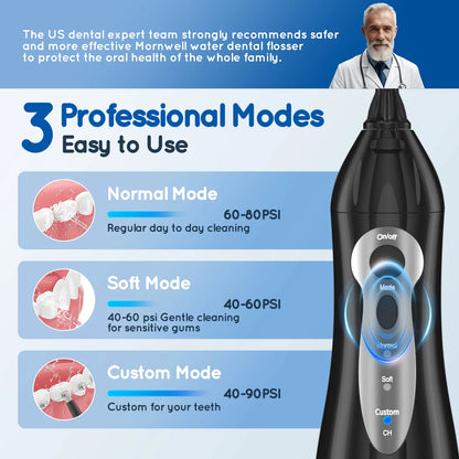Mornwell New D52Pro Dental Water Jet Rechargeable Water Flosser Portable 300ML 4 Nozzles Waterproof Oral Irrigator Teeth Cleaner
