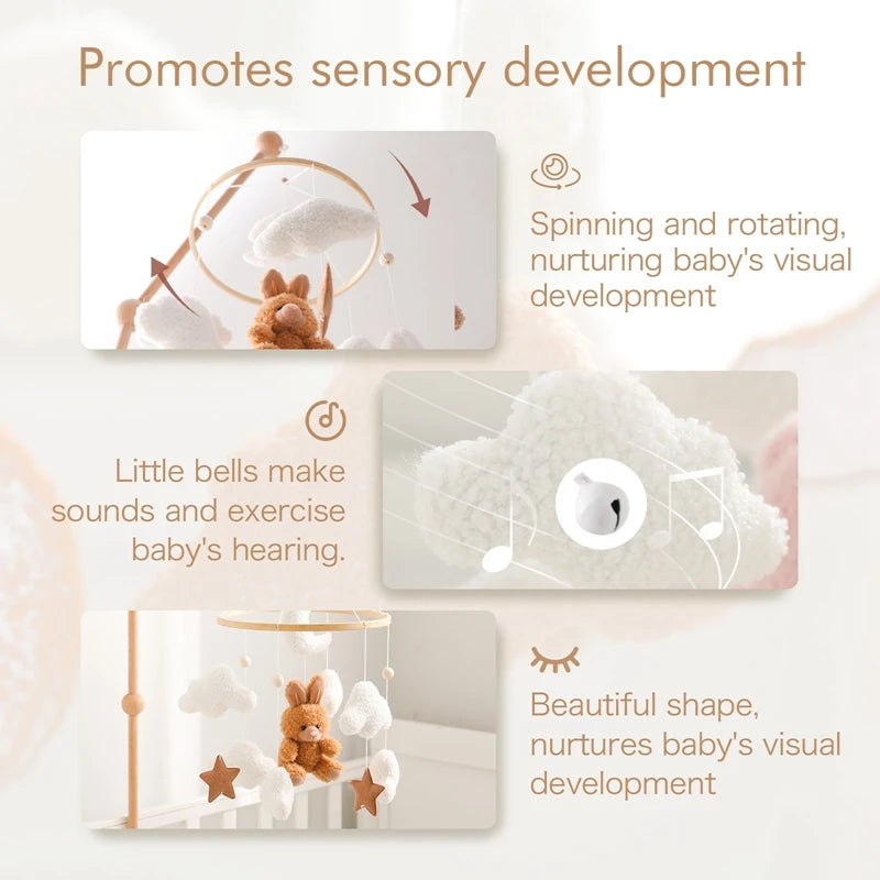 Baby Rattles Bed Bell Mobiles Hanging Toy Cartoon Teddy Velvet Rabbit Bear Doll Toy Newborn Hanger Crib Mobile Bracket Kid Gifts