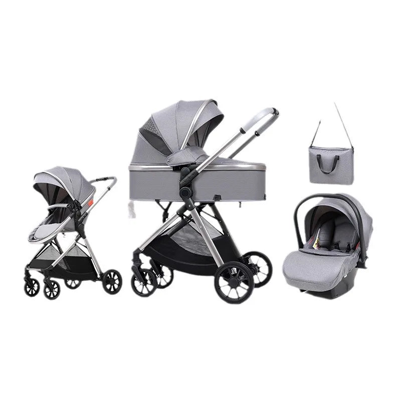3 in 1 multifunctional baby stroller equipped with car seats for sitting and lying down, lightweight and comes with a mommy bag