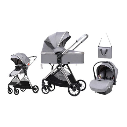 3 in 1 multifunctional baby stroller equipped with car seats for sitting and lying down, lightweight and comes with a mommy bag