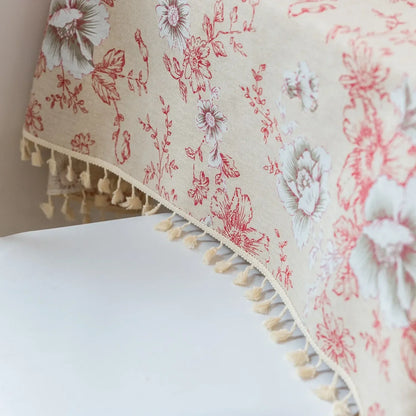 Floral Linen Cotton Tablecloth With Tassel retro nappe de table Table Cover round Dining Table Cover Tea Cloth Desktop decoratio