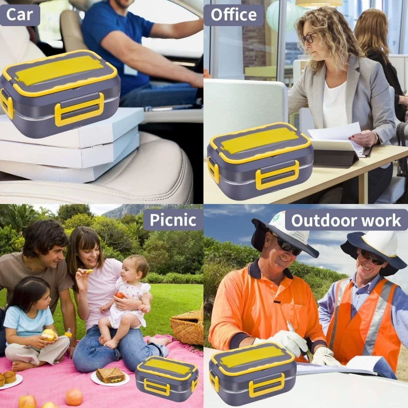 Portable Car-mounted Household Two-in-one Electric Heated Lunch Box 220V/110V Stainless Steel Liner Heated Lunch Box Set