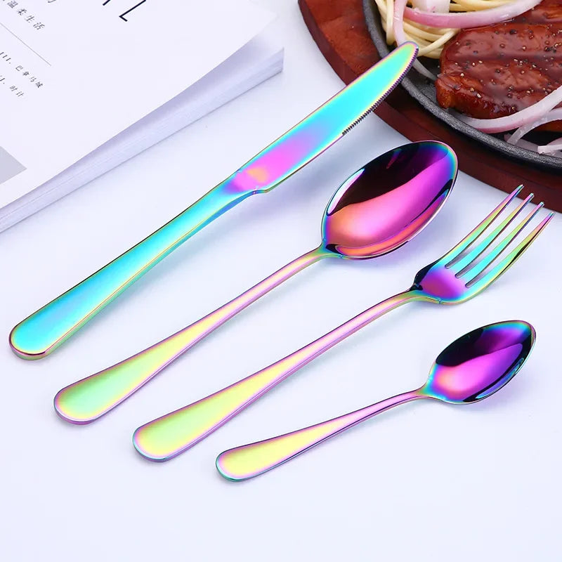 16Pcs Tableware Stainless Steel Dinnerware Set Knife Fork Coffee Spoon Mirror Flatware Dishwasher Safe Kitchen Silverware Set