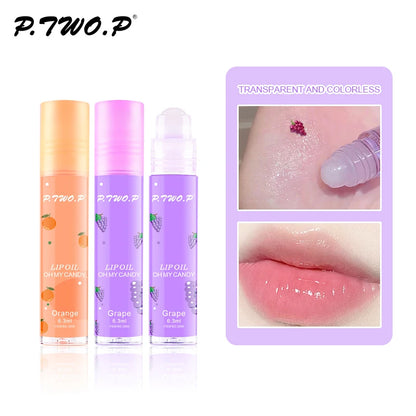 P.TWO.P Fruit Roll-On Lip Balm Makeup Strawberry Primer Moisturizing Transparent Lip Oil Long Lasting Hydrating Repair Lip Gloss