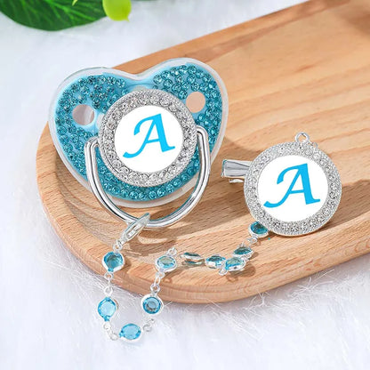Blue Full Zircon Baby Pacifier Crystal Chain Clip Cover Set Letters Newborn Personalized Luxury Pacifiers Holder Silicone Nipple