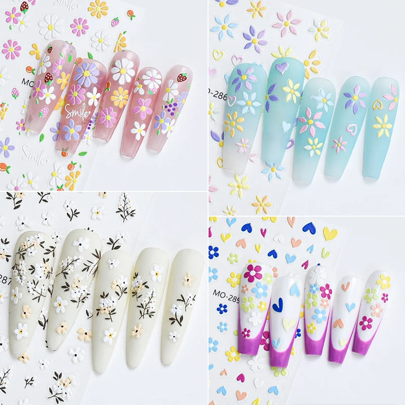 3D White Bowknot Flower Nail Art Sticker Ultra-thin Self-Adhesive Slider Summer Nail Art Decal Decoration DIY Manicure Accesorie