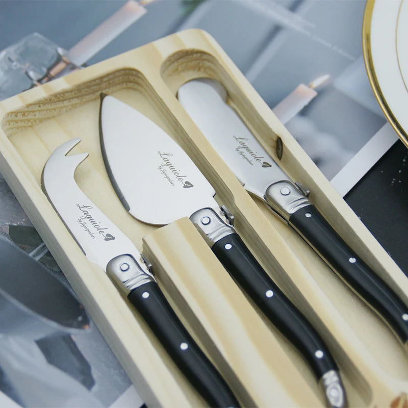 3pcs Laguiole Cheese Tool set Black Butter Spreader Sandwich Jam Knife Small Cheese Slicer  Scraper Cutter Kids Child Cutlery