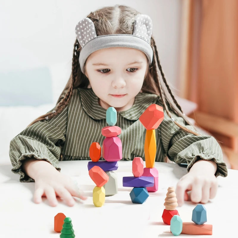 Wooden Sorting Stacking Rocks Stones Sensory Toddler Toys Learning Montessori Toys Building Blocks Game Kids Birthday Gifts Toys