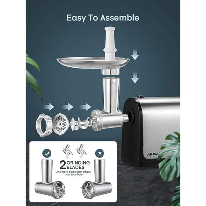 Electric Meat Grinder, Aiheal Stainless Steel Sausage Stuffer Maker with 2 Blades & 3 Plates,3 Sausage Stuffer Tubes & Kubbe Kit