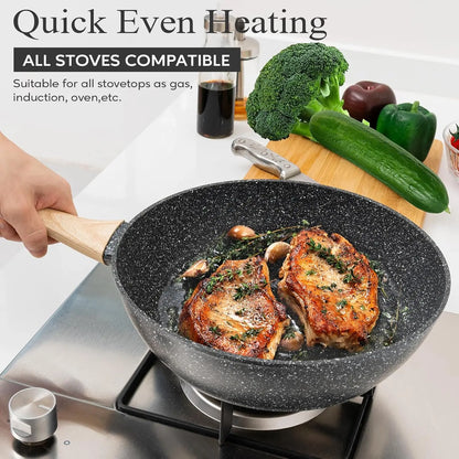 12pcs Pots and Pans Set Non Stick Kitchen Cookware Sets Induction Cookware Nonstick Granite Cooking Set with Frying Pans