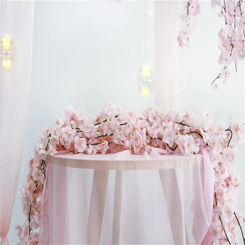 1pcs Artificial Flowers Sakura Vine Garland for Wedding Arch Decoration Home Room Garden Backdrop Wall Decor Fake Flower Vines