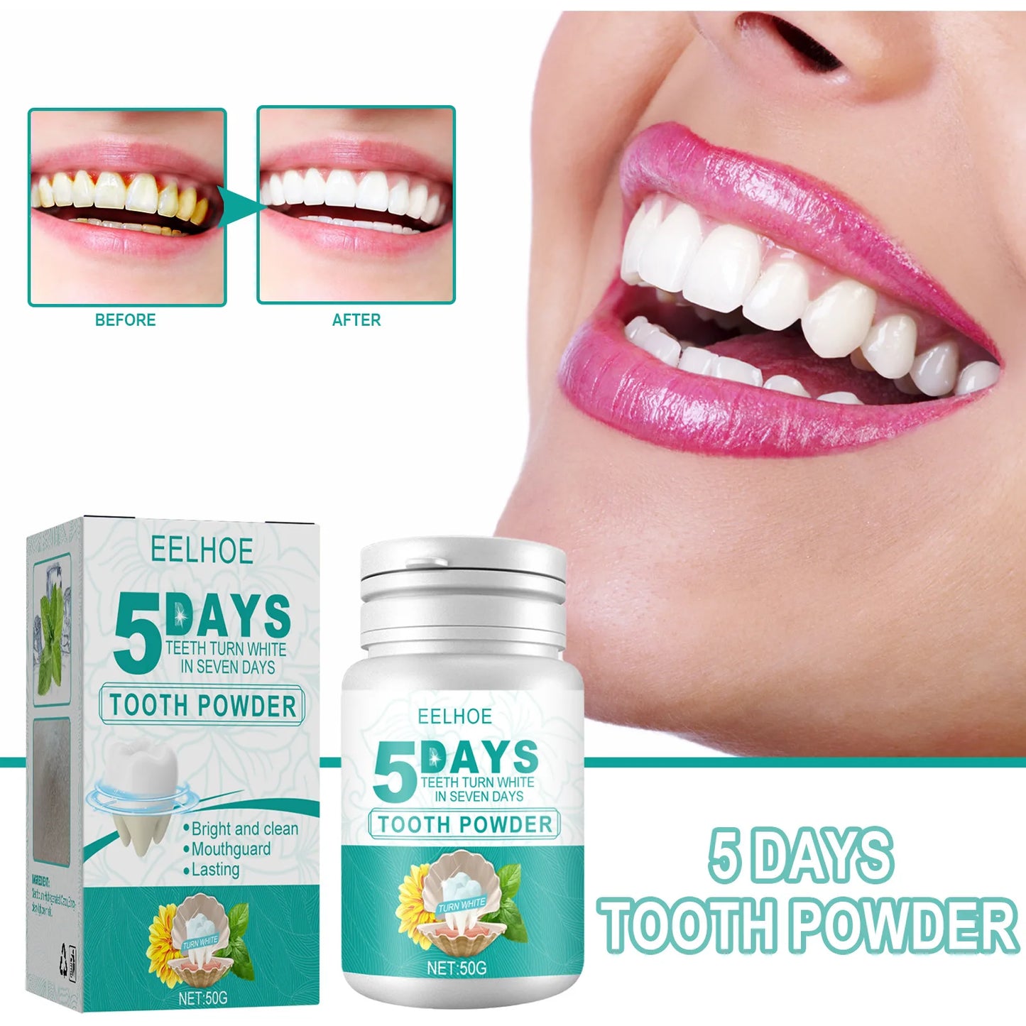 5 Days Teeth Whitening Powder Toothpaste Remove Plaque Stains Dental Calculus Oral Hygiene Cleaning Fresh Bad Breath Tooth Care