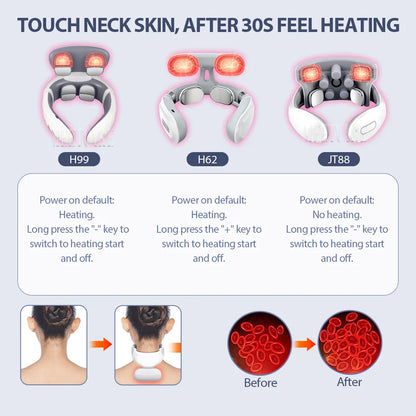 Smart Back Neck Massager with Heating TENS Pulse Cervical Muscle Massage Wireless Shoulder Relief Pain Health Care