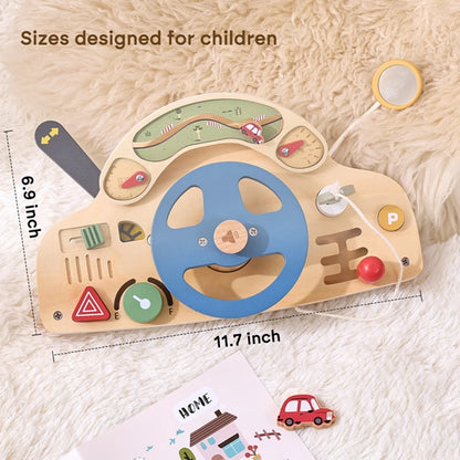 Baby Montessori Toys Steering Wheel Wooden Busy Board Wooden Sensory Toys Toddlers Preschool Travel Learning Activities Kid Gift