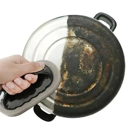 Reusable Emery Magic Sponge - Kitchen Pot Brush with Handle for Easy Cleaning and Decontamination - Washable and Eraser Cleaning