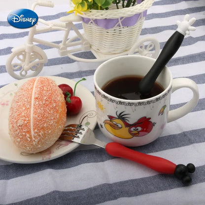 Disney Mickey Minnie Mouse Spoon Fork Tableware Cartoon Kids Dessert Spoon Fruit Fork Cutlery Set Children Food Picks Rice Spoon
