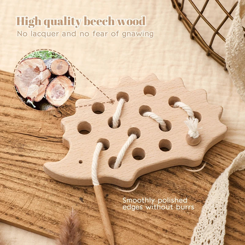 Baby Montessori Toy Wooden Educational Toy Kid Hedgehog Threading Game Fingers Flexible Training For Hand-Eye Coordination Baby