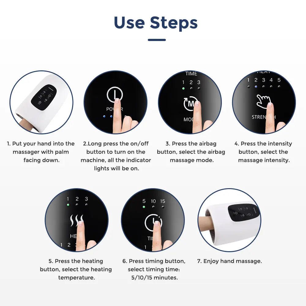 Hand Massager Electric Palm Airbag Acupoint Pressing and Kneading Hot Compress Promote Blood Circulation Comfort Type-C Charging