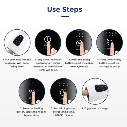 Hand Massager Electric Palm Airbag Acupoint Pressing and Kneading Hot Compress Promote Blood Circulation Comfort Type-C Charging