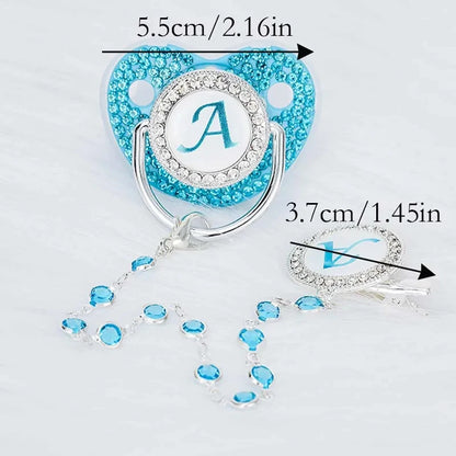 Blue Full Zircon Baby Pacifier Crystal Chain Clip Cover Set Letters Newborn Personalized Luxury Pacifiers Holder Silicone Nipple