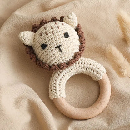 1Pc Baby Rattle Wooden Teether Music Ring Crochet Animal Rabbit Music Rattles Soother Bracelet Toddler Toys Baby Teething Gifts