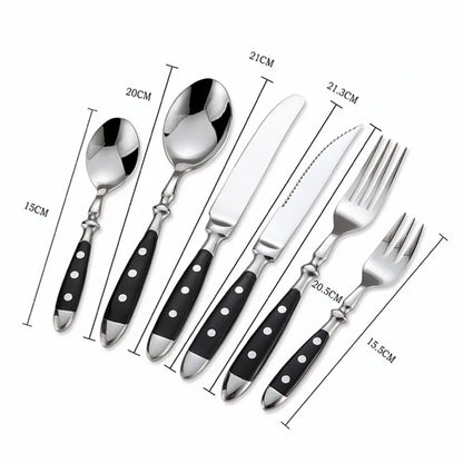 Western Stainless Steel Cutlery Set Creative Retro Steak Knife Dining Fork Spoon Dinnerware Set Rivets Handle Kitchen Tableware