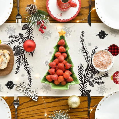 Merry Christmas Red Pine Trees Linen Table Runner Winter Xmas Holiday Party Kitchen Dining Table Decor Navidad Decorations 2025