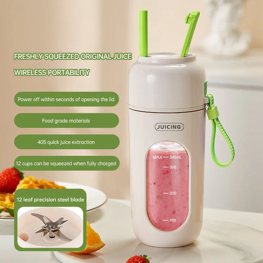 Portable Cup Juicer 12 Blades 2 Motors 1500mAh*2 Small Home Electric Fruit Blender Wireless Automatic Juicer for Smoothies