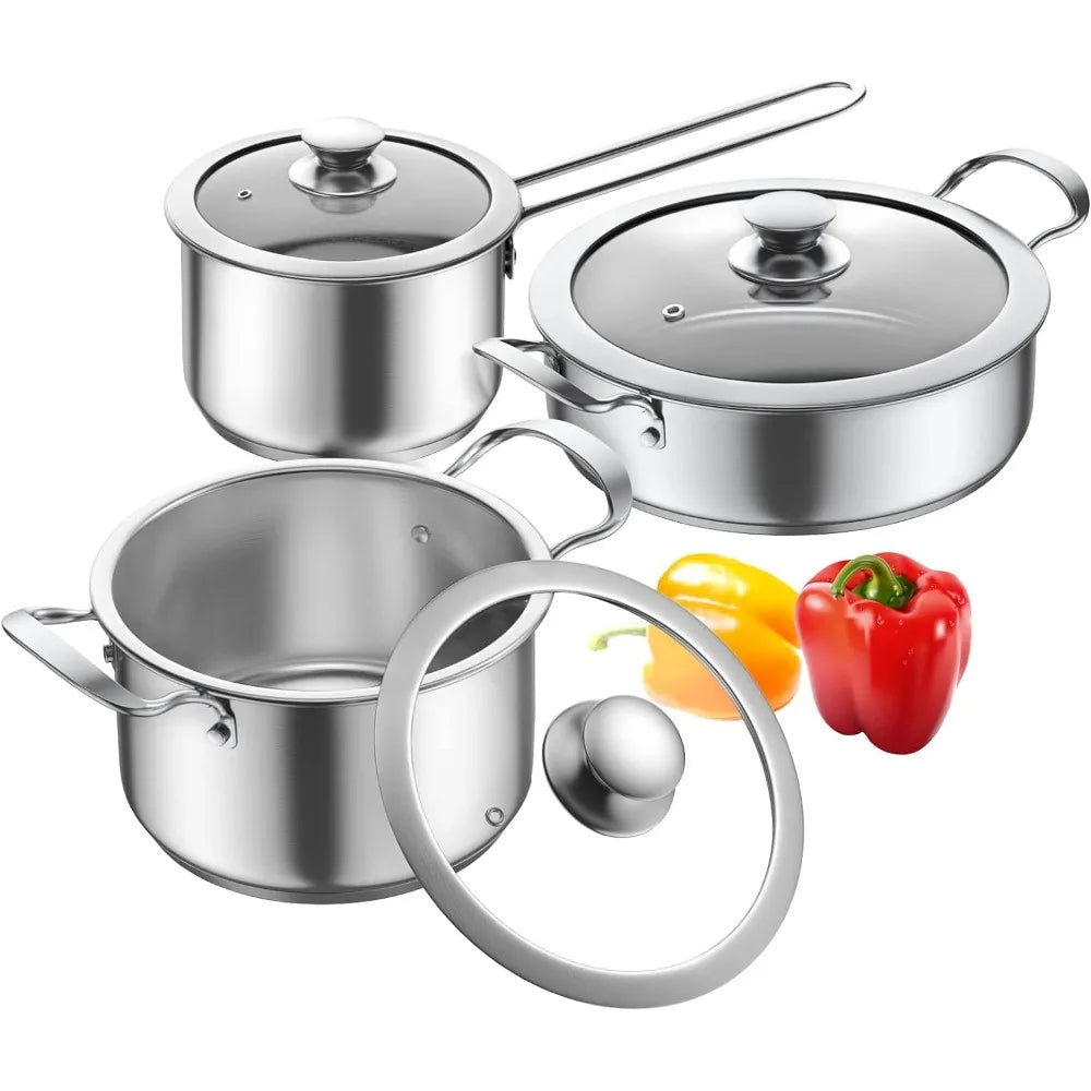Stainless Steel pots and pans set,6 Piece Nonstick Kitchen Induction Cookware Set,Works with Induction/Electric and Gas Cooktops