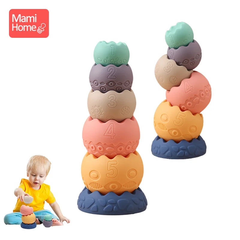 Baby Creative Eggshell Stacking Game Food Grade Silicone Teether Montessori Children Early Learning Educational Birthday Gifts