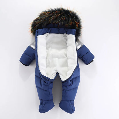 IYEAL Fur Hooded Warm Snowsuit Coat Plush Lining Romper Winter Toddler Girls Overalls Baby Boy Jumpsuit Newborn Baby Clothes