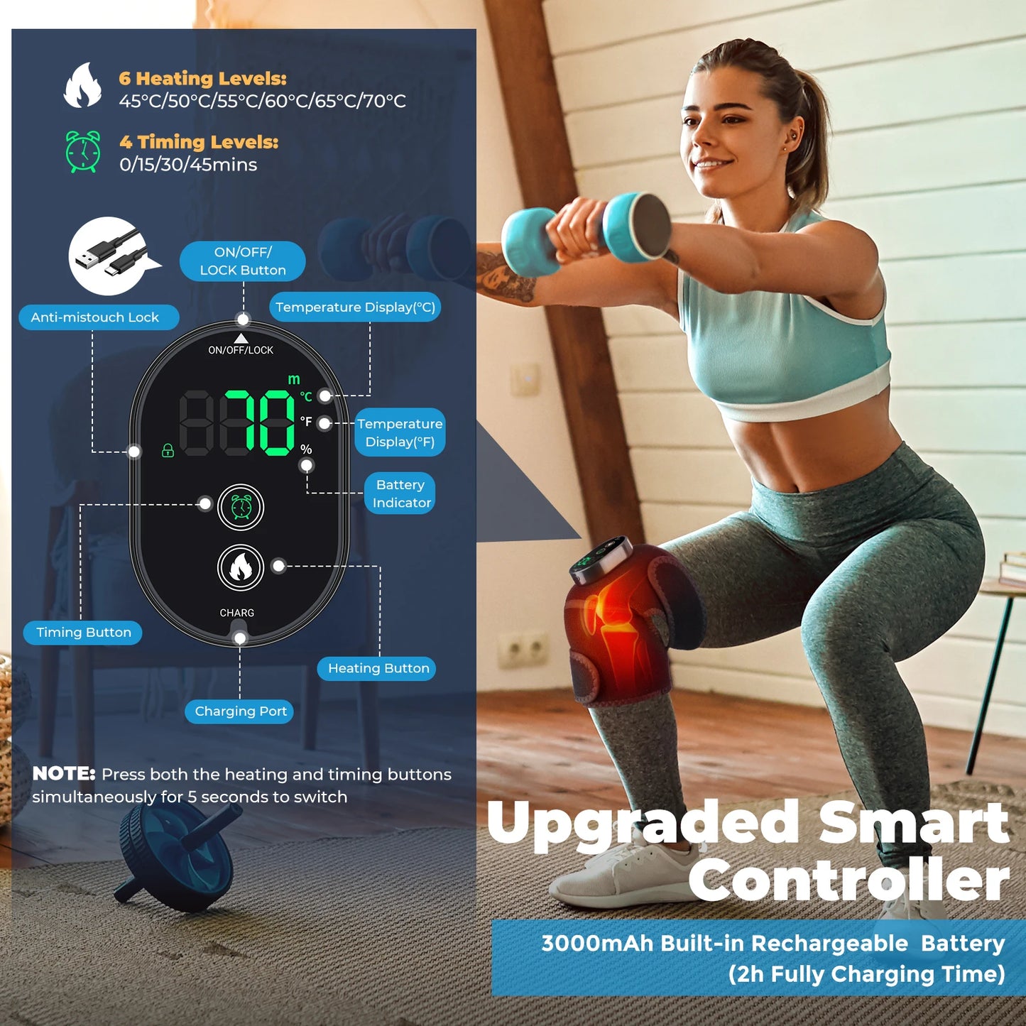 Wireless Heating Knee Brace Multifunctional Heated Shoulder and Elbow Hot Compress Device 6-speed Keep Warm USB Charging