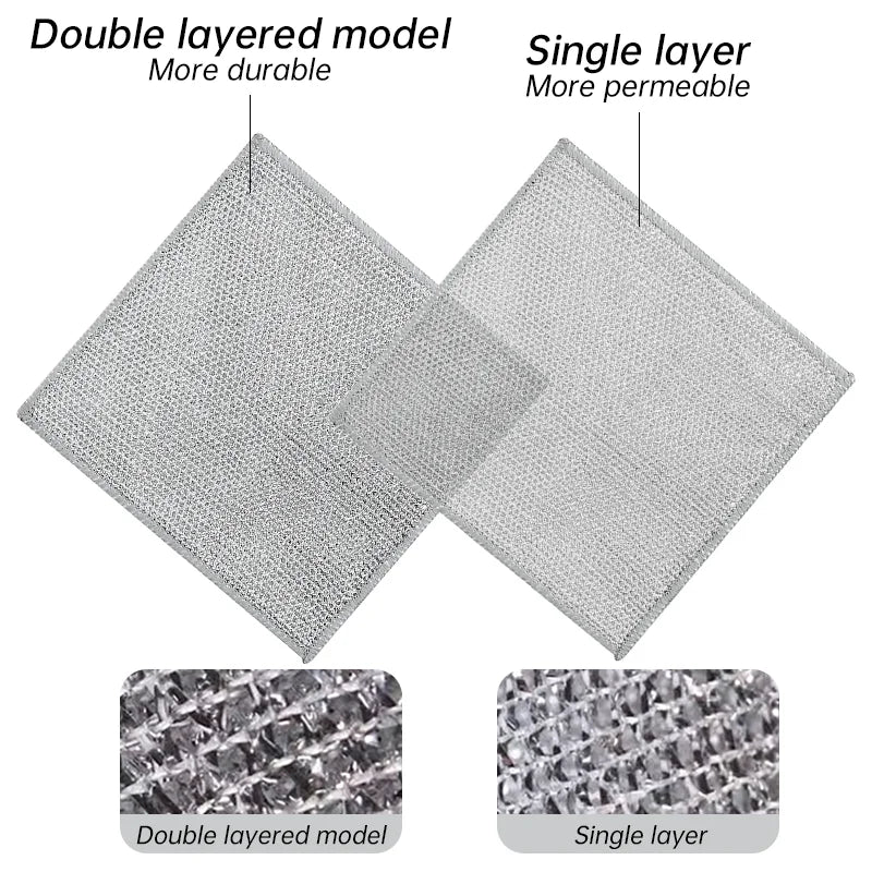 Steel Wire Deep Cleaning Cloth Brush Double -layer Non Stick Oil Dishrag Magic Coffee Stain Pan Rag Kitchen Cleaning Supplies