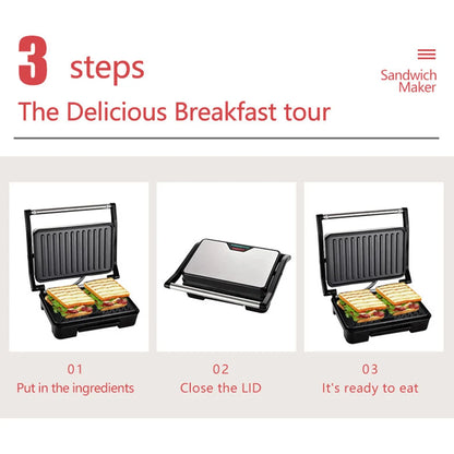 Electric Waffle Sandwich Maker 750W Small Roast Steak Machine Hamburger Non-stick Surface Grill Toaster Breakfast Machine