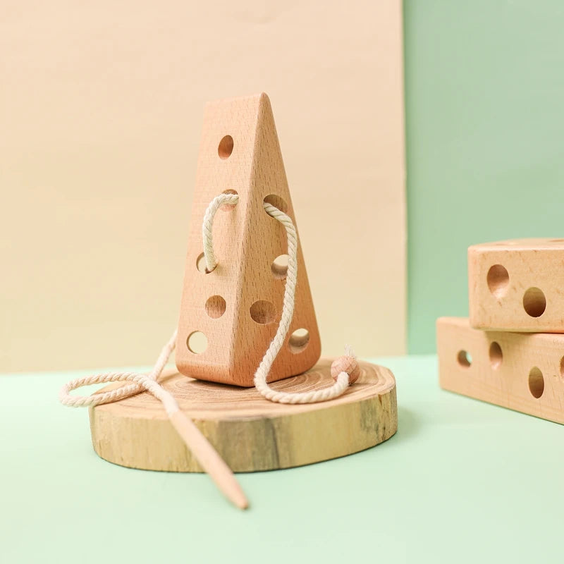 Wooden Lacing Cheese Threading Toys for Toddlers Montessori i Wood Cheese Toys Puzzle Game Threading Educational Toys Baby Gifts