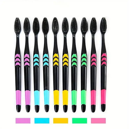 10pcs Charcoal Infused Soft Bristle Toothbrush for Deep Oral Cleaningand Gum Care -Ldeal for Daily Use by Adults at Home
