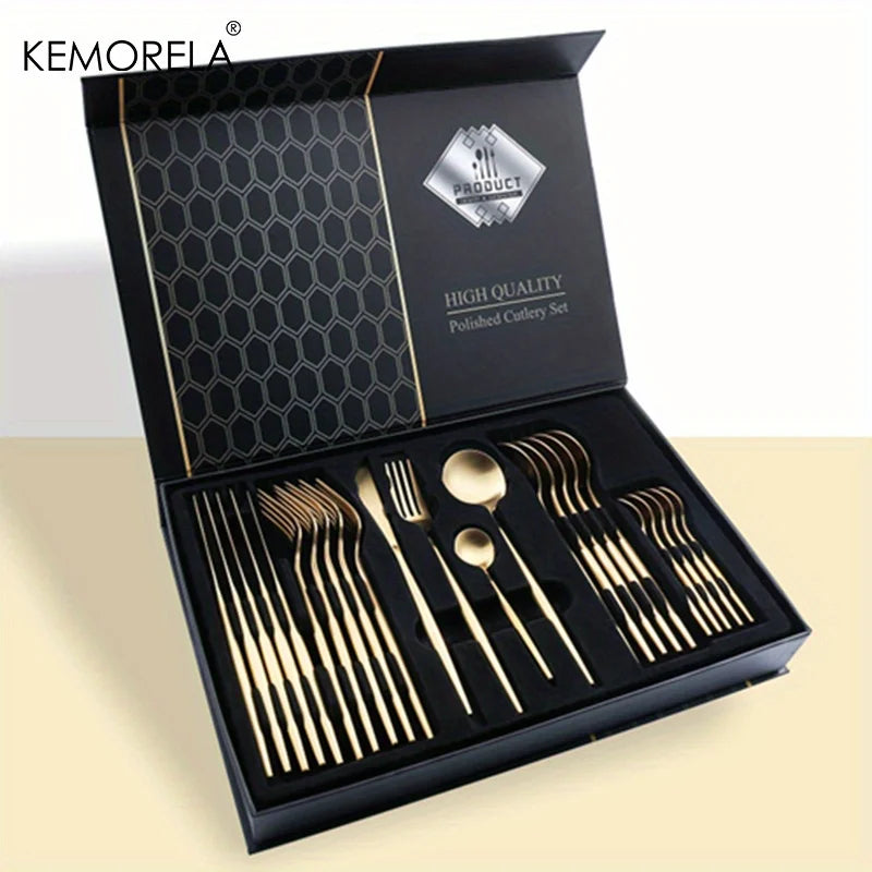 Christmas Golden Cutlery Set | Premium Christmas Dinnerware Gift