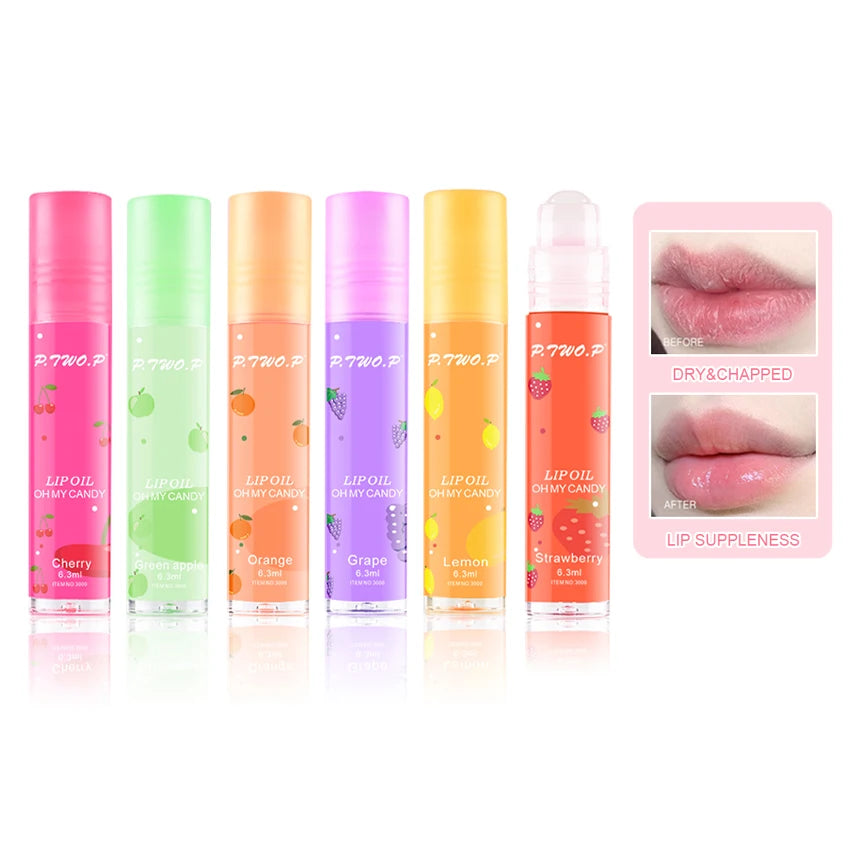 P.TWO.P Fruit Roll-On Lip Balm Makeup Strawberry Primer Moisturizing Transparent Lip Oil Long Lasting Hydrating Repair Lip Gloss