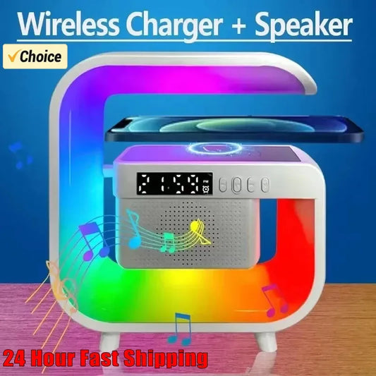 Multifunction 3 In 1 Wireless Charger Pad Stand Speaker RGB Night Light Fast Charging Station For iPhone Samsung Xiaomi Huawei