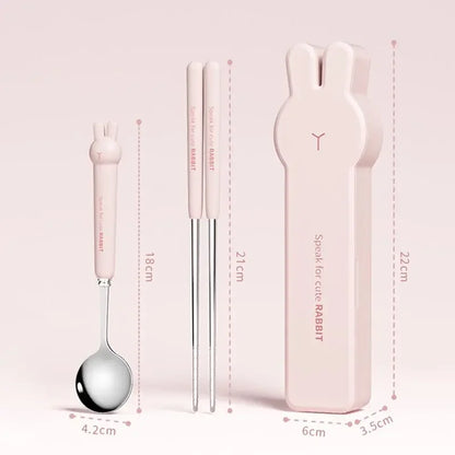 Cute Rabbit 304 Stainless Steel Tableware Spoon Fork Chopsticks Cartoon Student Children Good Gift Cutlery Set